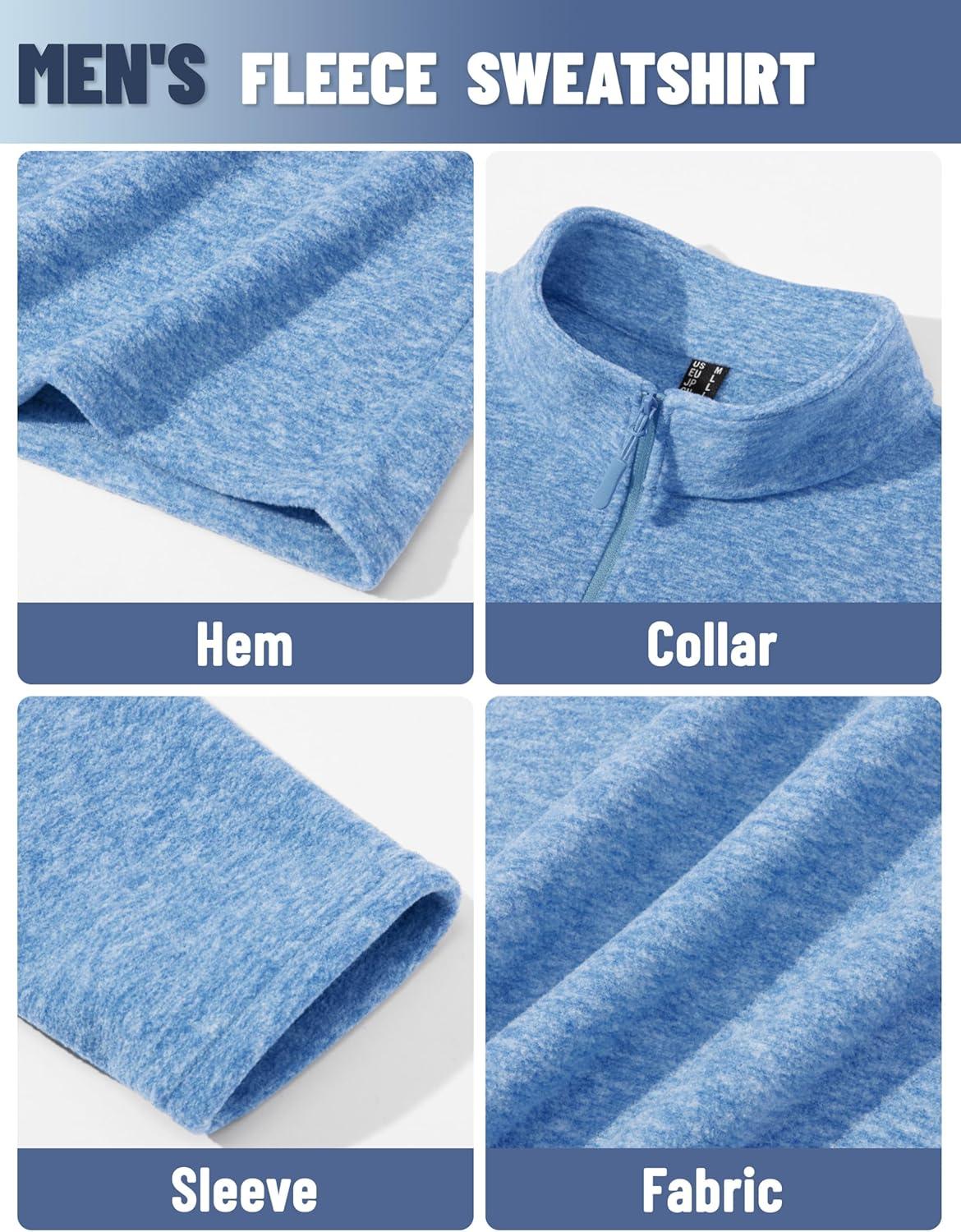 imageTACVASEN Mens Quarter Zip Sweatshirt Long Sleeve Pullover 14 Zip Up Golf Shirt for Men Winter Fleece Lined Thermal SweaterLight Blue