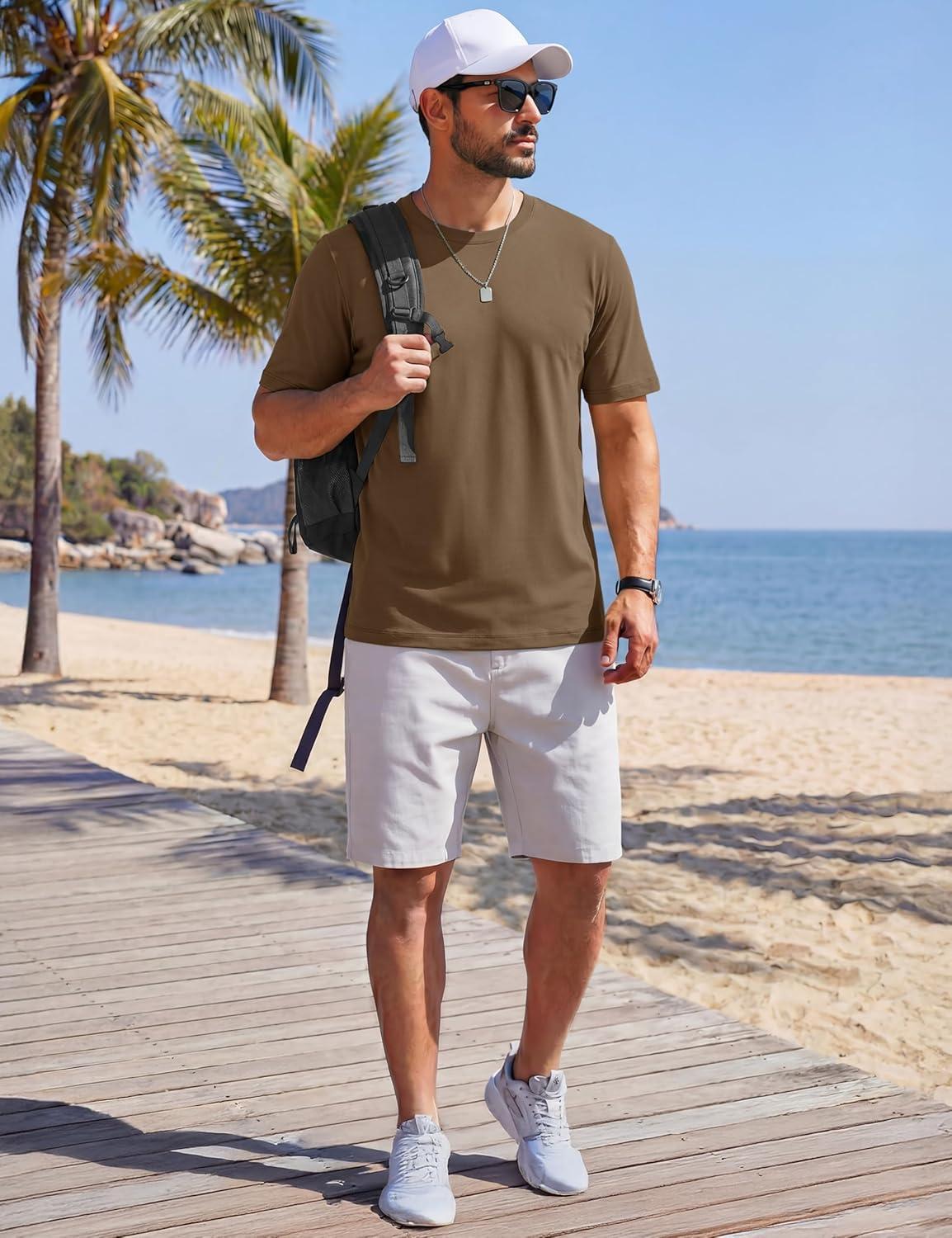 imageTACVASEN Mens TShirts Short Sleeve UPF50 Mositure Wicking Shirts Lightweight Cooling Crew Neck TshirtWolfbrown