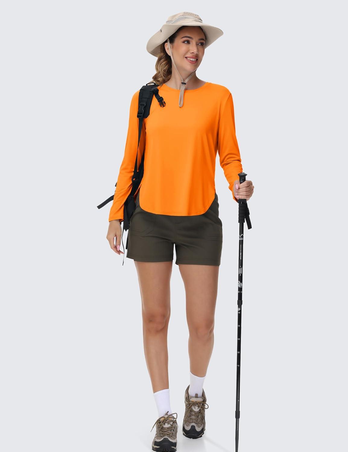 imageTACVASEN Womens UPF 80 UV Shirts Long Sleeve Workout Sun Shirt Outdoor Gym Hiking Tops Breathable LightweightFresh Orange